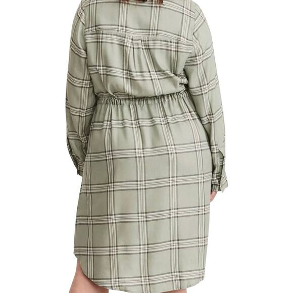 Torrid Shirt Dress Size 2X Olive Green Plaid Drawstring Waist Roll Tab Sleeves - Picture 2 of 12